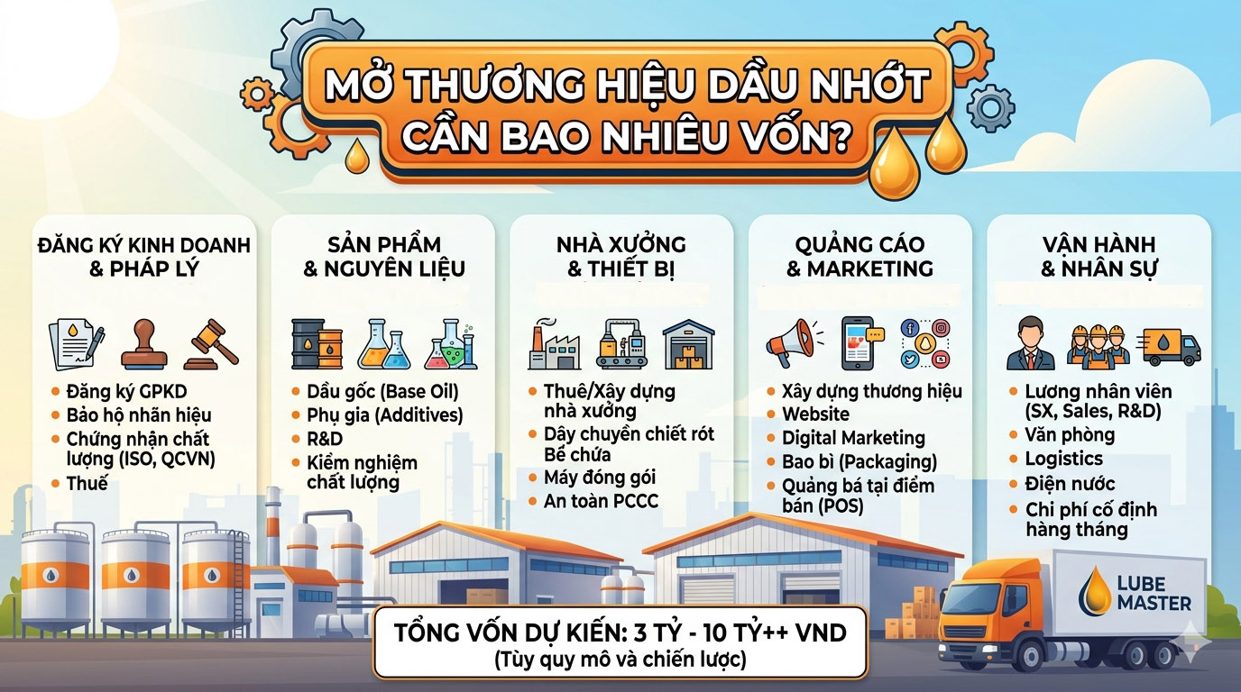 Mở thương hiệu dầu nhớt cần bao nhiêu vốn?